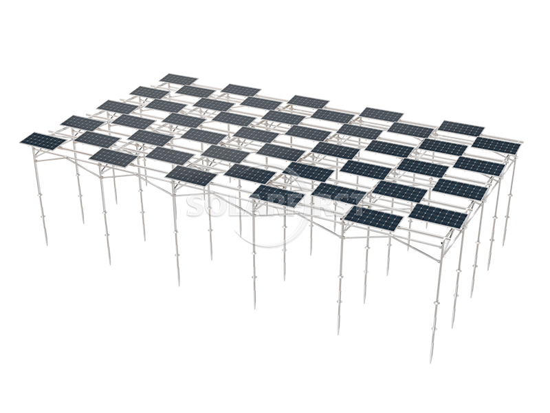 Agricultural solar mount 3D rendering – elevated photovoltaic structure for farming and clean energy